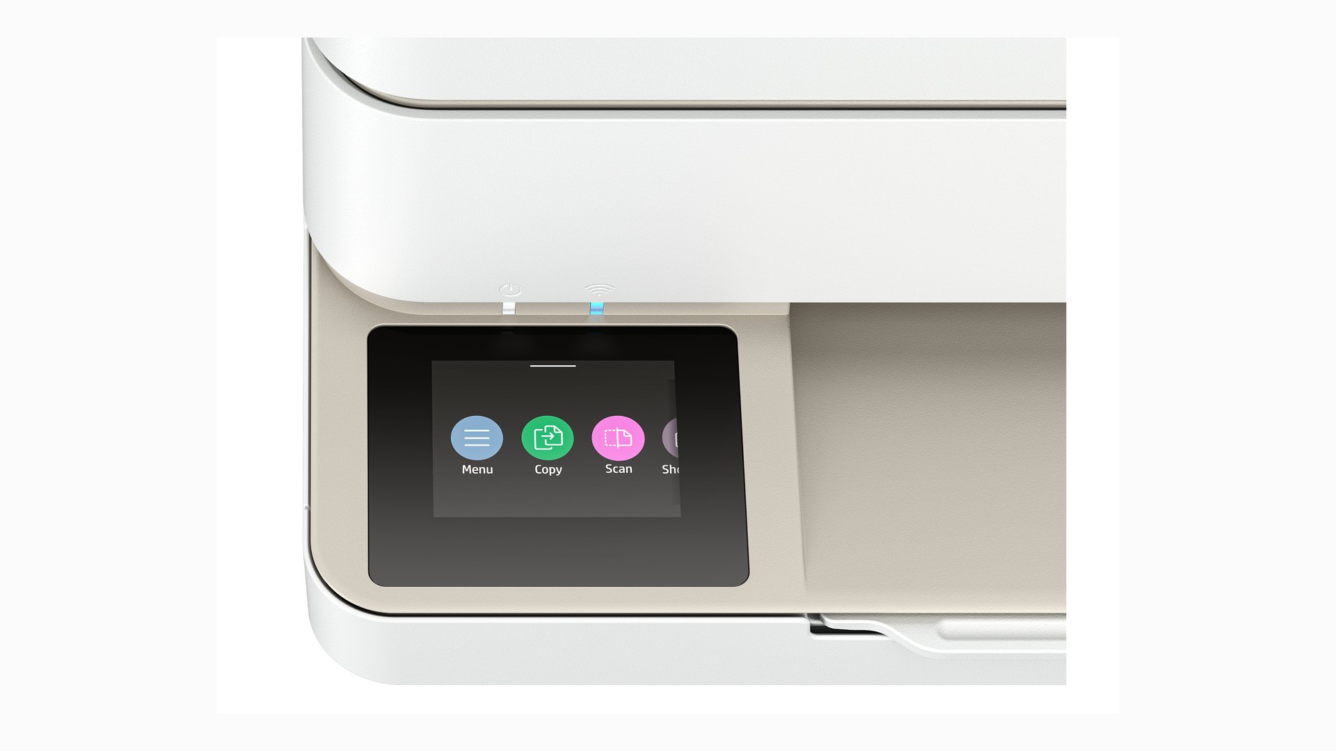 Close-up of the Envy 6555 control panel showing coloured menu icons