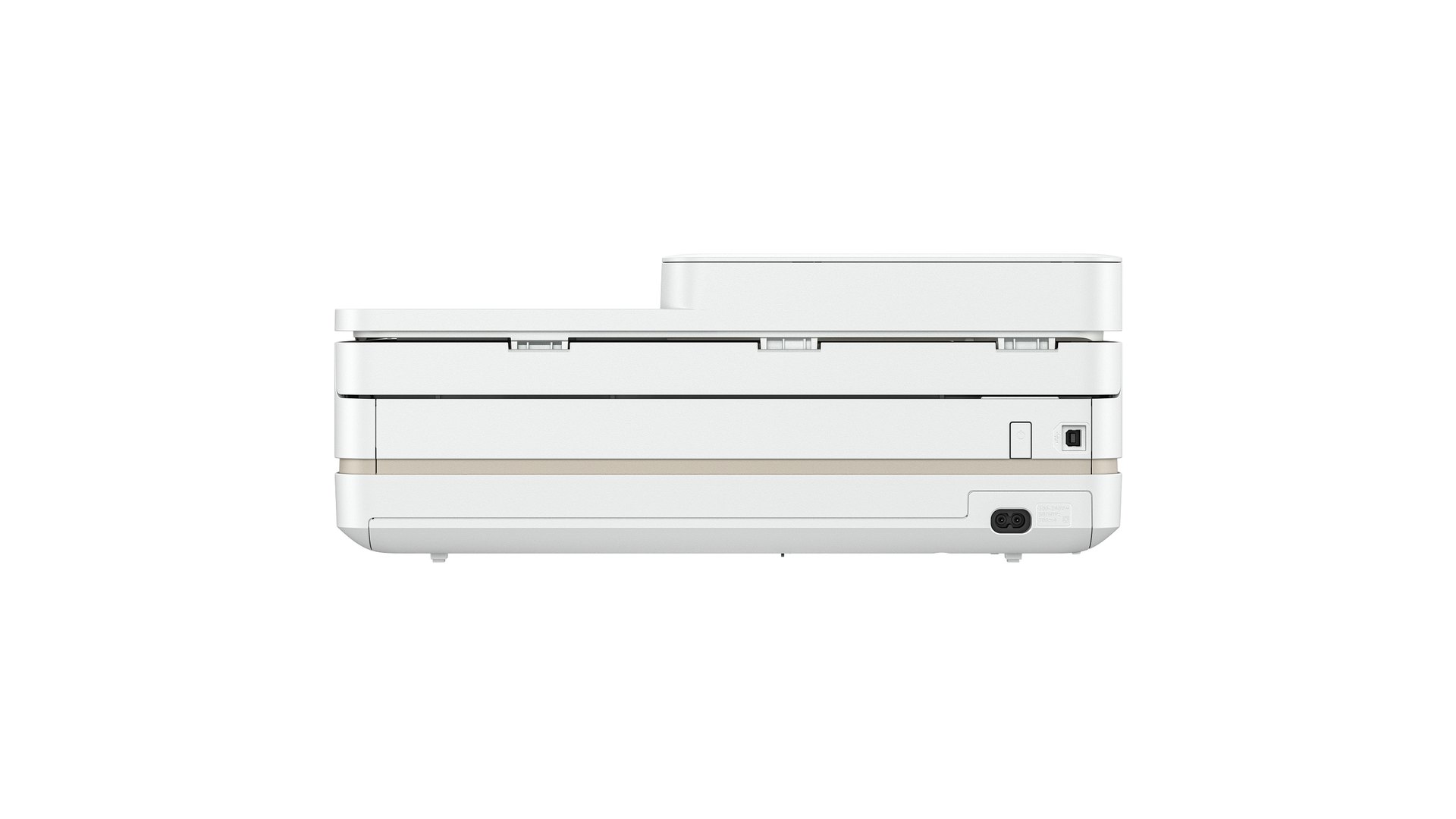Rear view of the HP Envy 6555 showing its USB port and power socket