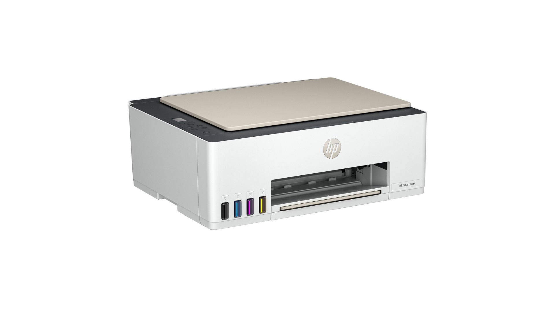 HP Smart Tank 5003 printer photographed from a front three-quarter angle