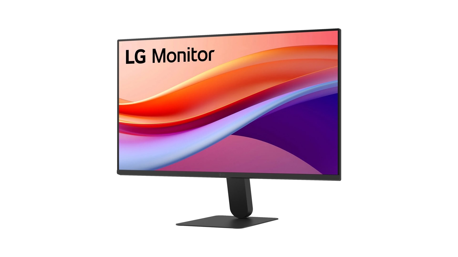 Three-quarter view of the LG 27U411A-B showing its thin bezels and narrow stand