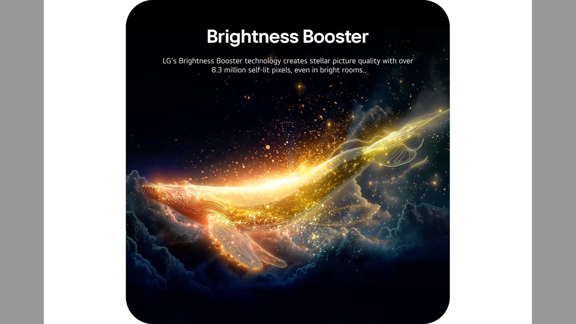 LG Brightness Booster promotional graphic with a streak of light