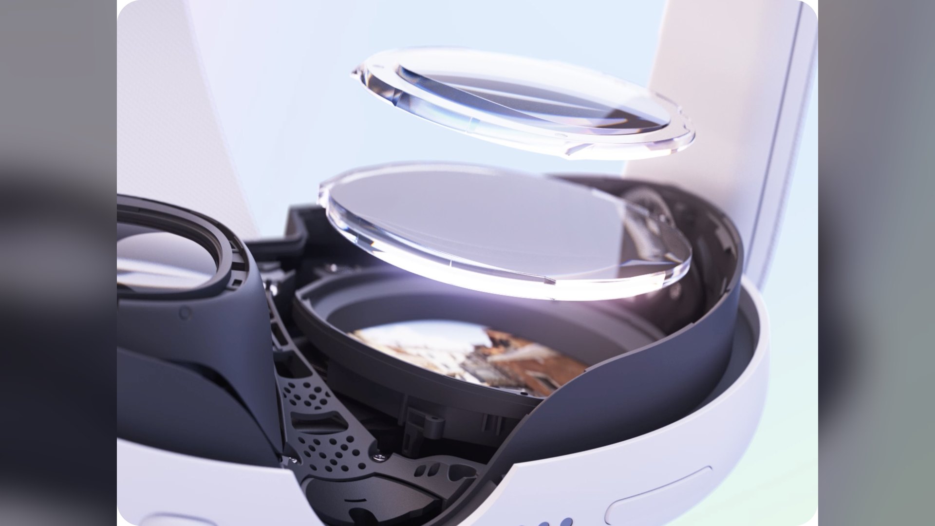 Cutaway render of the Meta Quest 3 showing its pancake lens elements