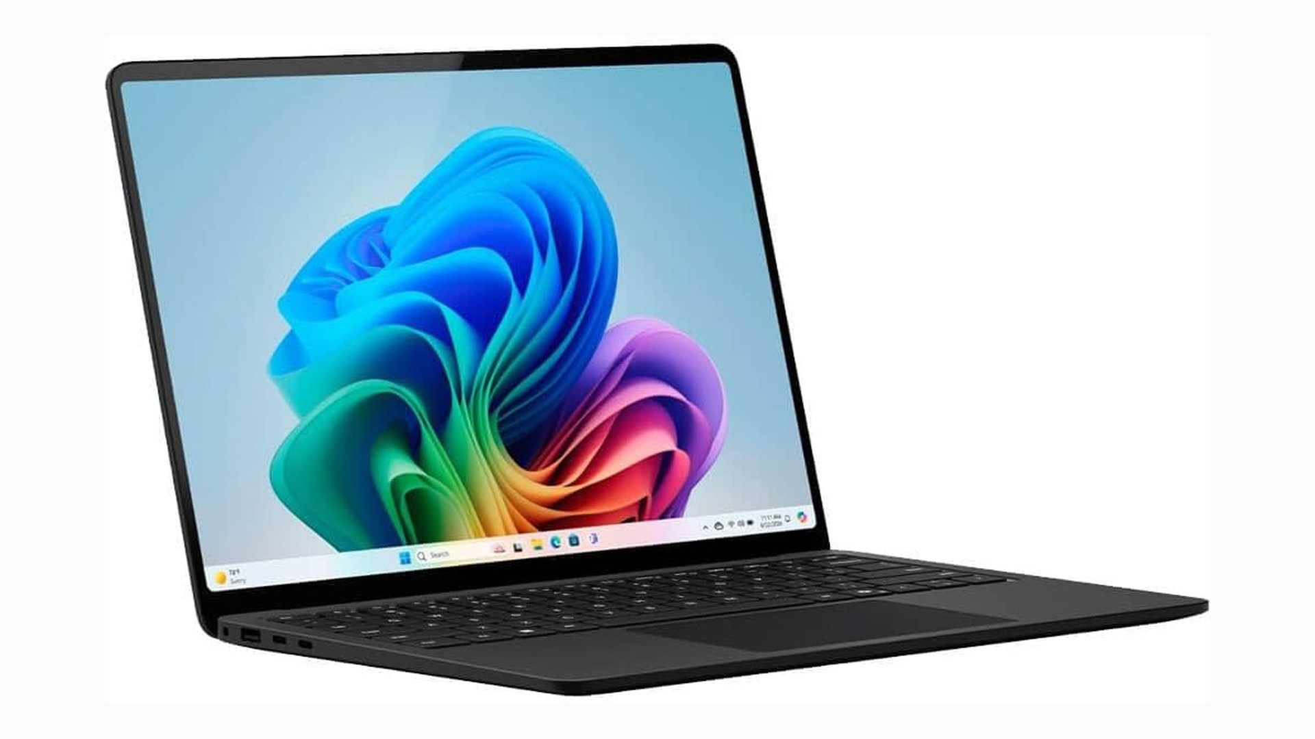 Microsoft Surface Laptop 13.8-inch in Black, open at an angle with the Windows 11 wallpaper on screen