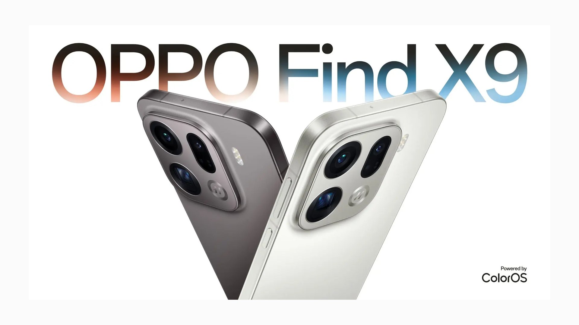 Oppo Find X9 key visual showing two handsets and the ColorOS badge