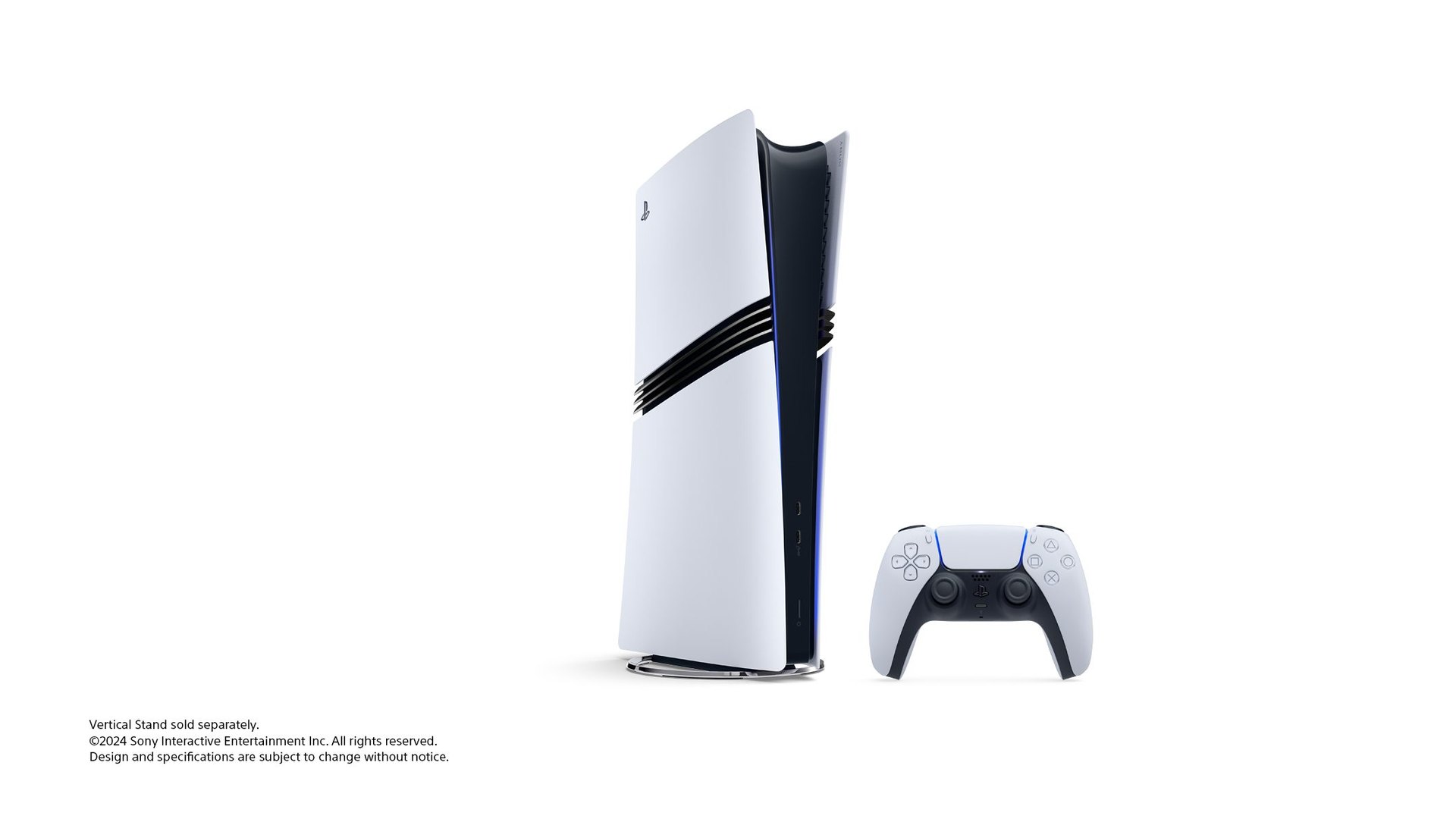 White PS5 Pro console standing upright on a white background
