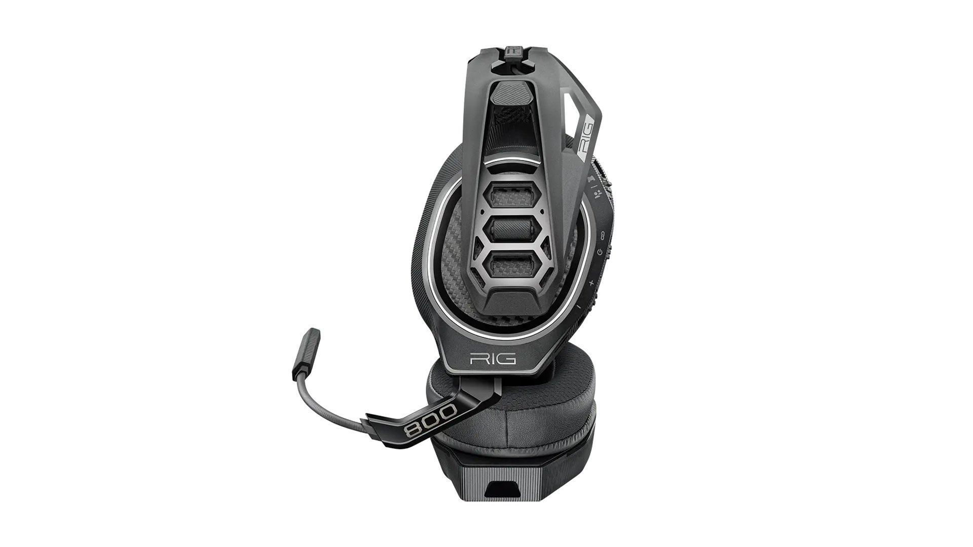 Side view of the RIG 800 PRO HX with the boom microphone lowered