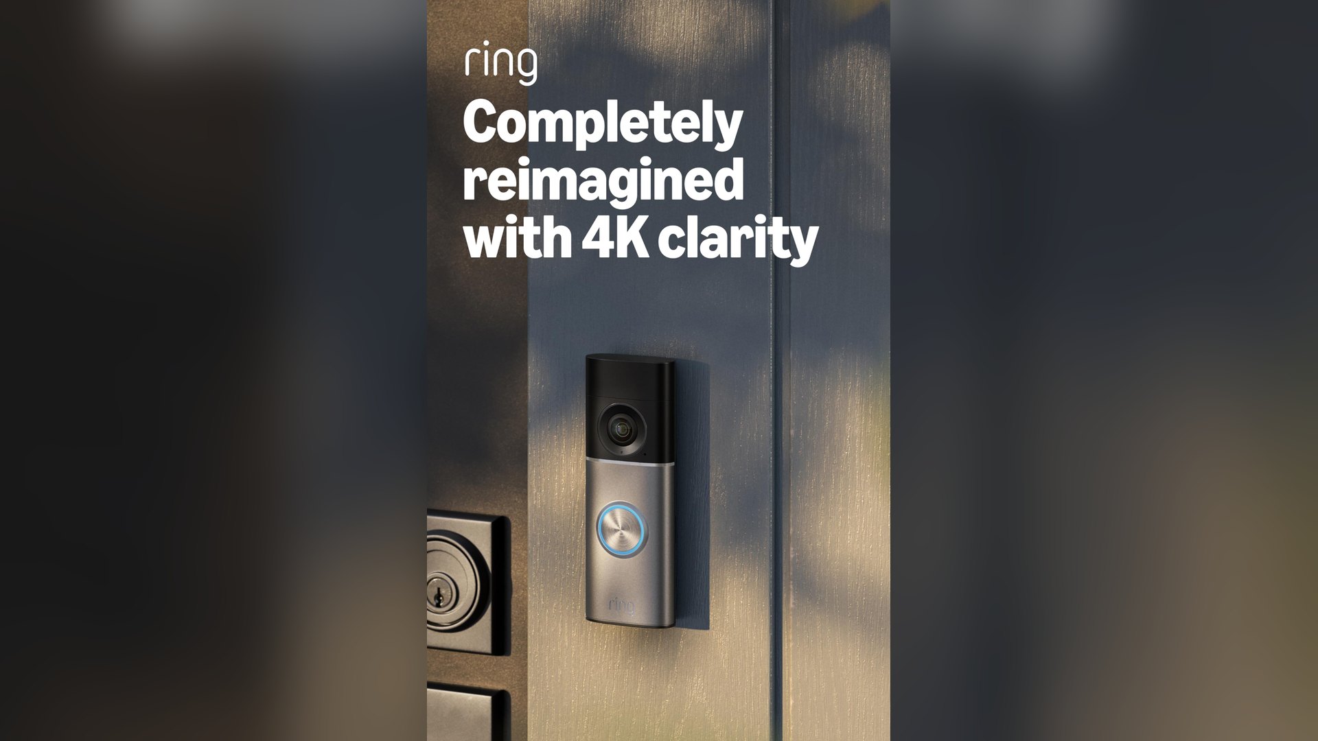 Ring doorbell in Deep Silver mounted on a dark door frame