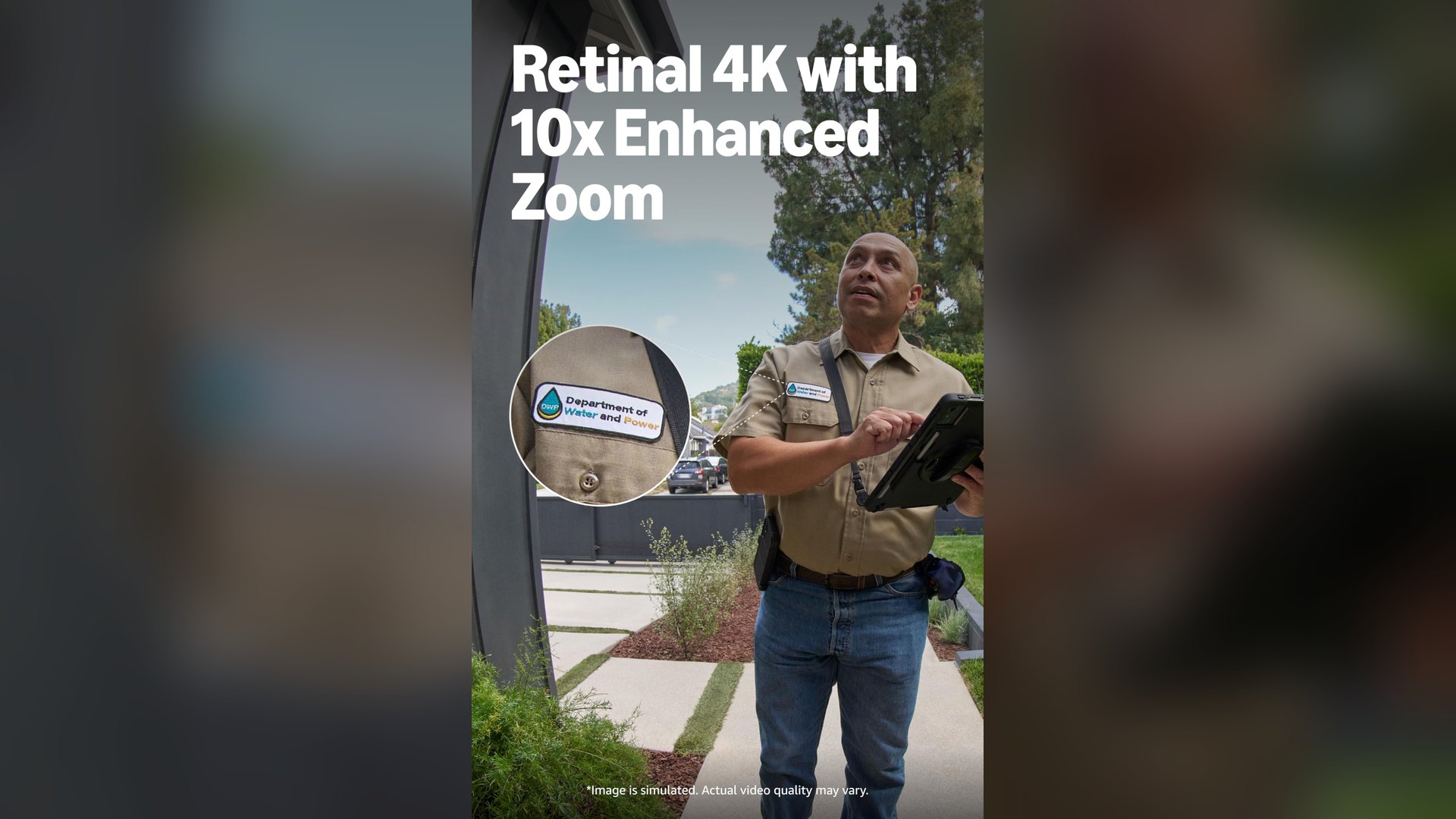Doorbell view of a delivery driver with a circular zoom inset