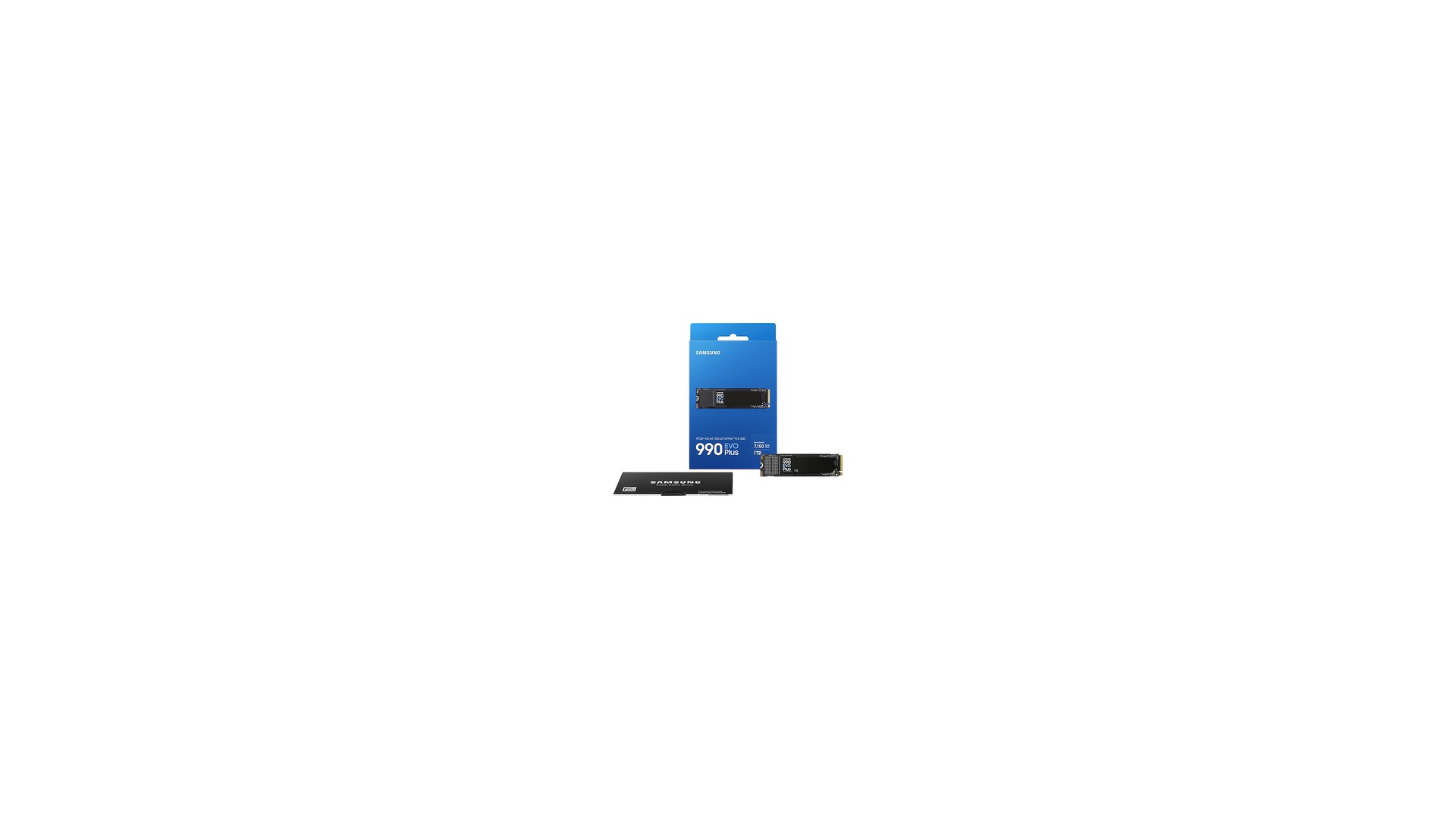 Samsung 990 EVO Plus retail box beside the M.2 drive