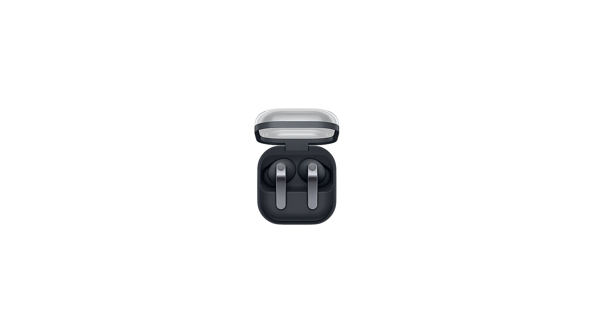 Galaxy Buds4 Pro charging case open with both earbuds docked inside