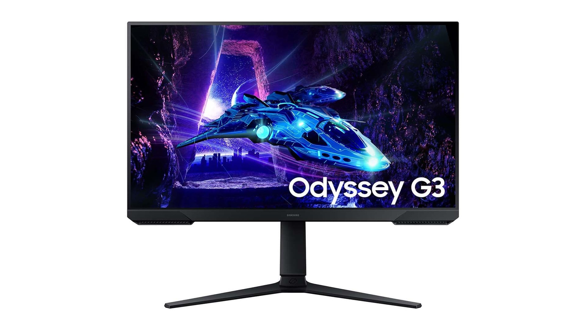 Samsung Odyssey G3 G30D 27-inch gaming monitor seen from the front on its V-shaped stand