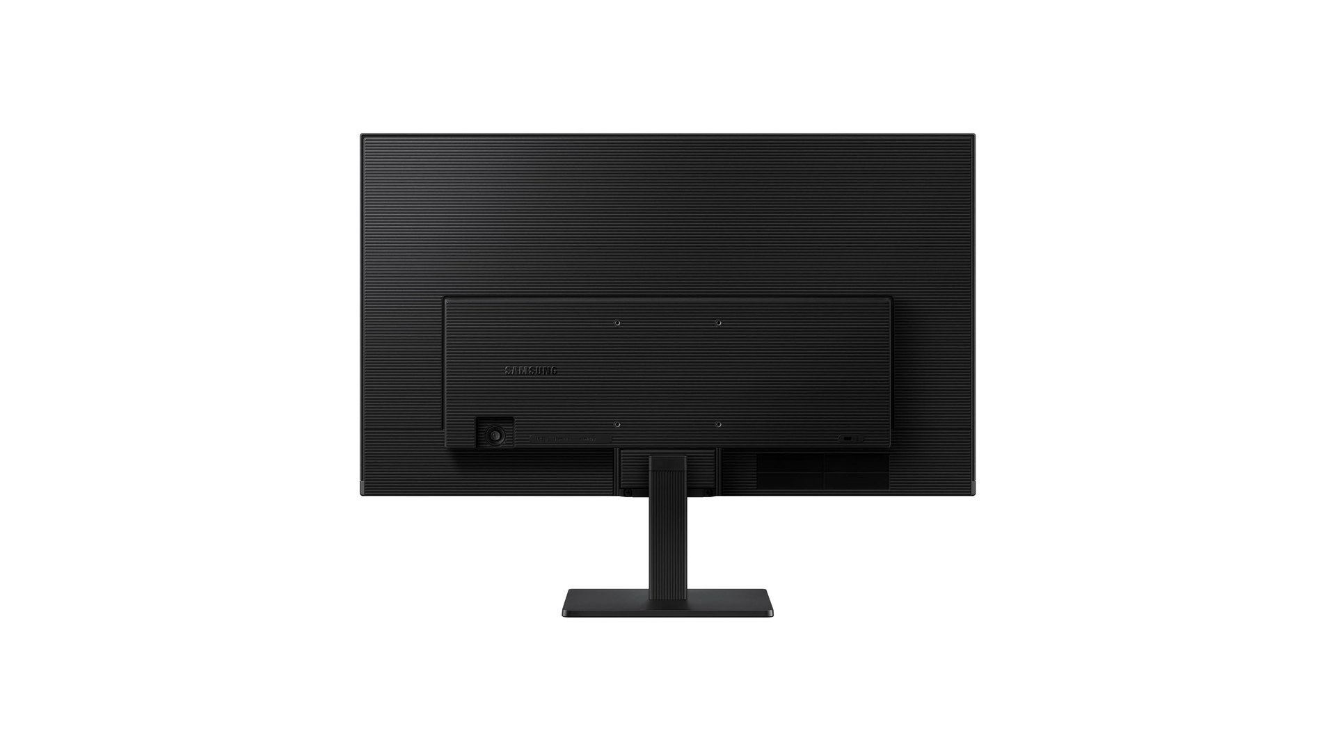 Rear three-quarter view of the Samsung S32GF monitor on its stand