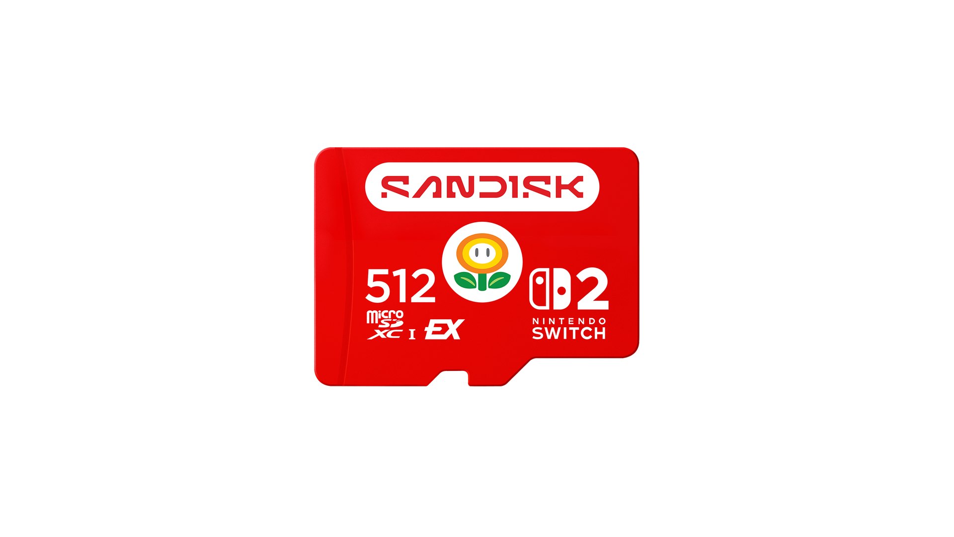 Front face of the red 512GB SanDisk microSD Express card