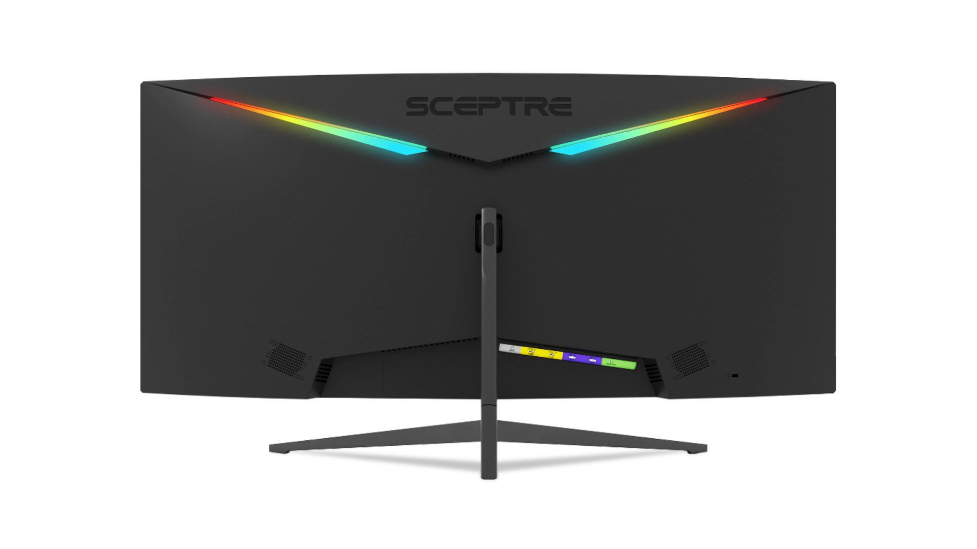 Rear view of the Sceptre C345B-QUT168 with illuminated strips on the back cover