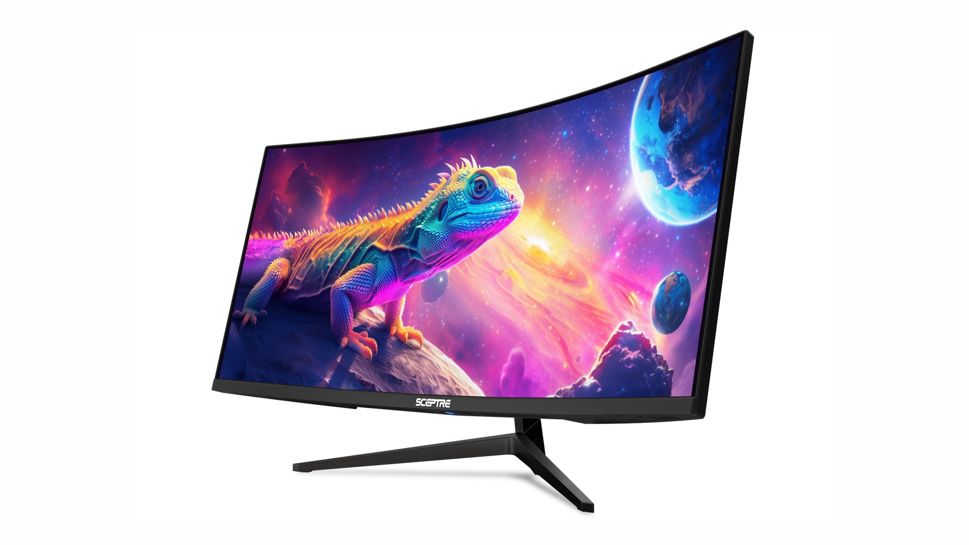 Angled side view of the Sceptre curved ultrawide monitor