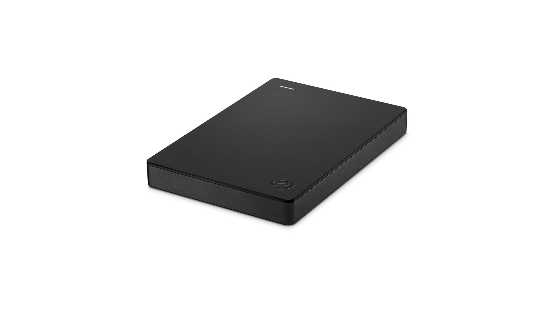 Seagate Portable Hard Drive viewed at an angle from the left