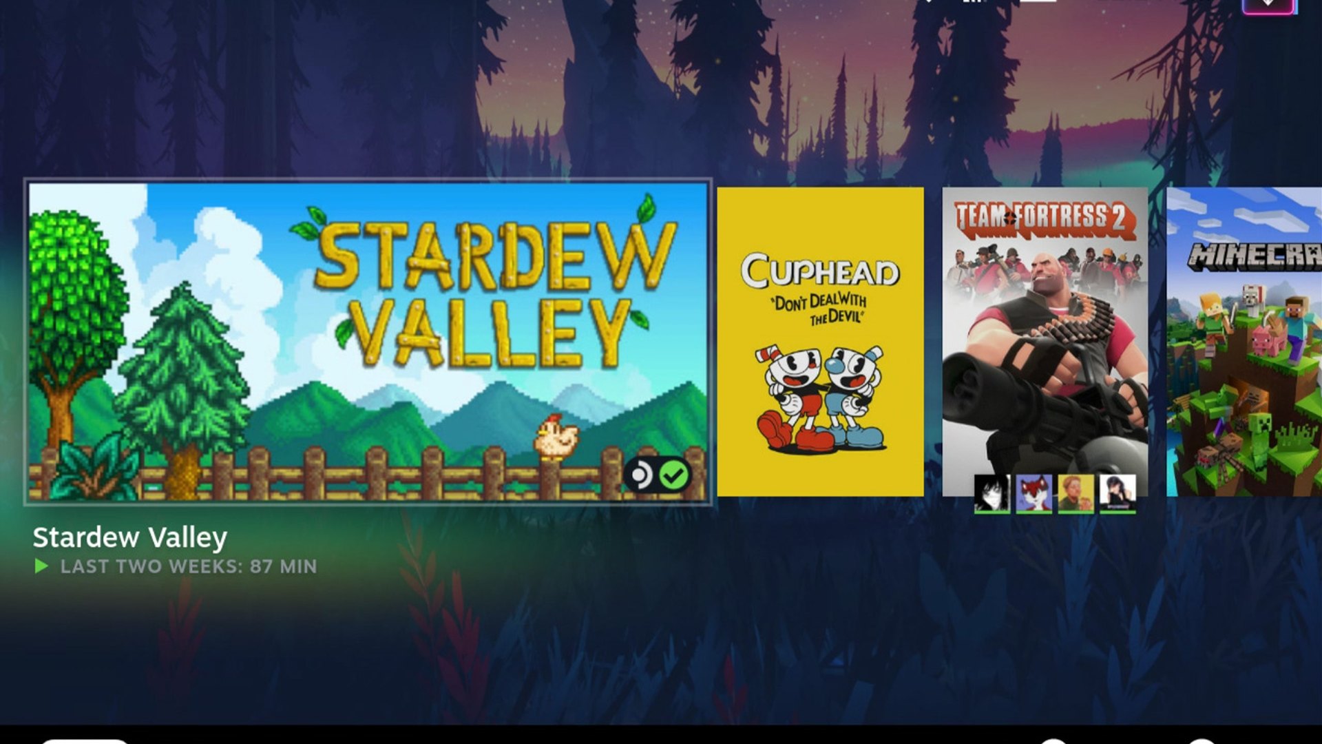 Steam Deck game carousel with centred artwork and a dark background