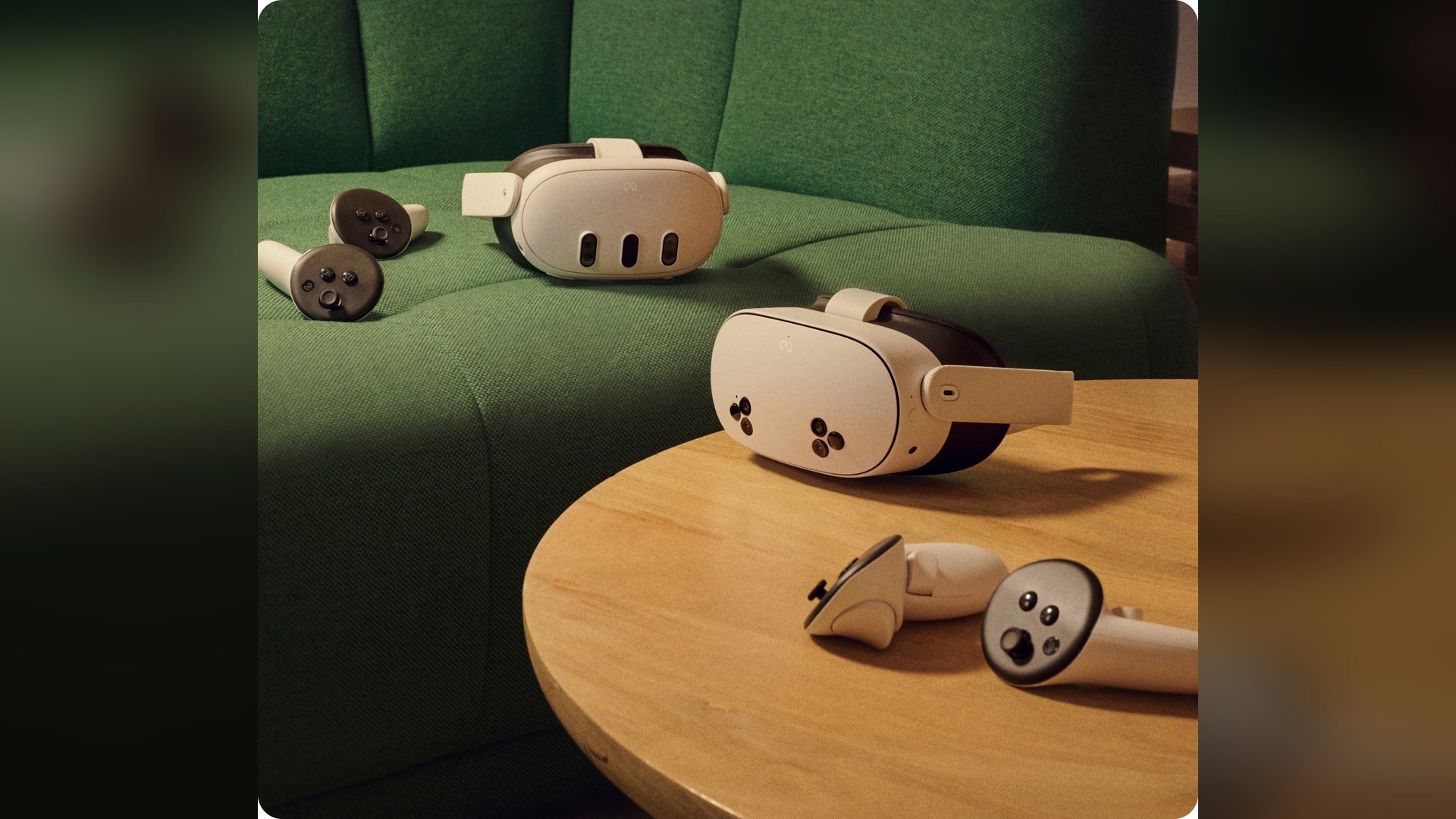 Meta Quest headset with its two Touch Plus controllers