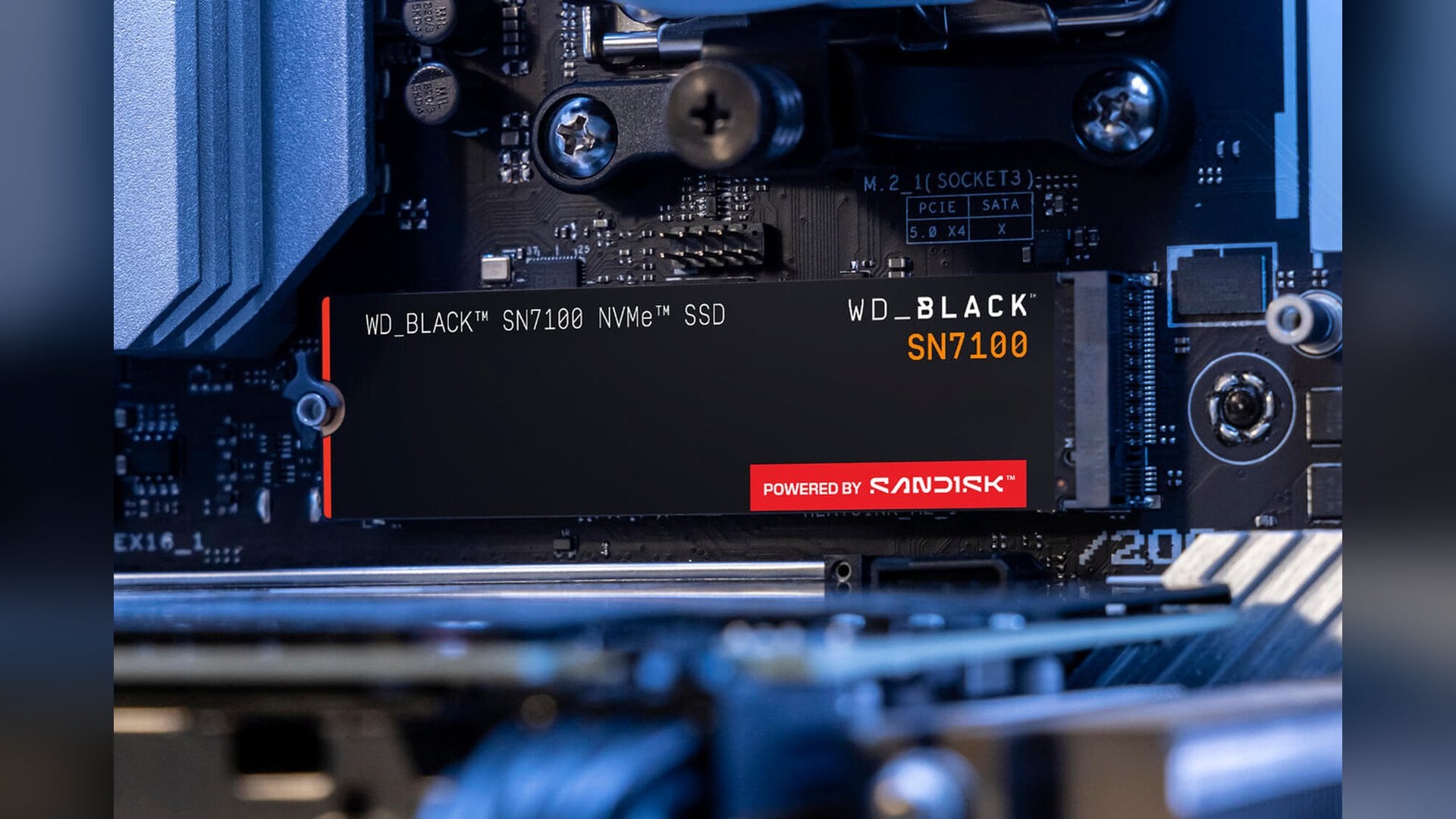 WD_BLACK SN7100 NVMe drive seated in a motherboard M.2 socket
