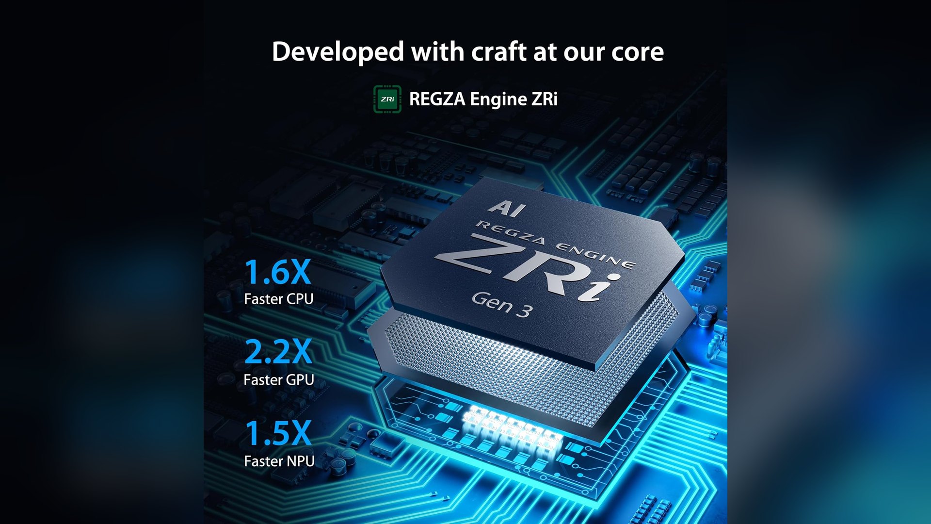 Toshiba graphic showing the REGZA Engine ZRi Gen 3 chip on a circuit board