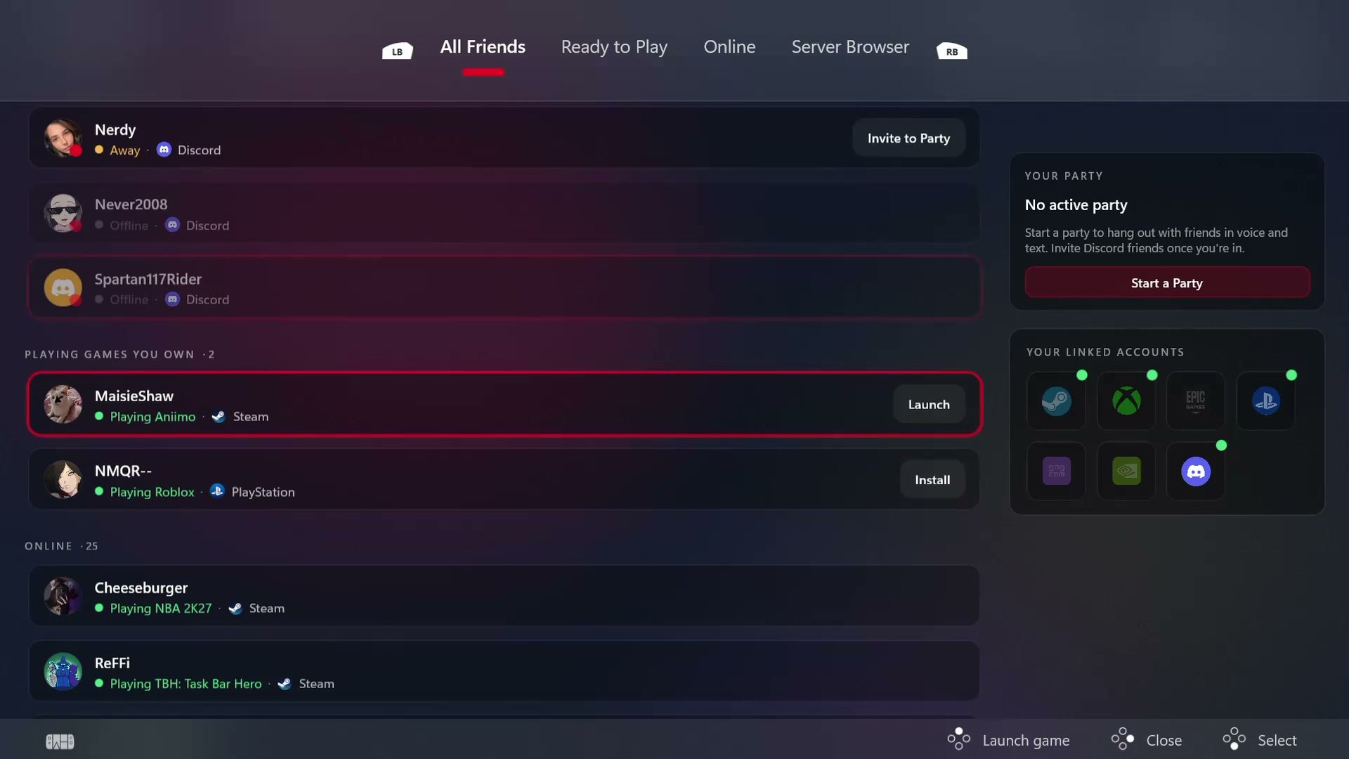 Winhanced friends list showing online friends and their current games